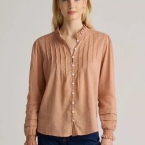 Quince Women Long Sleeve Lightweight Organic Cotton Textured Blouse XL Cottage - Picture 1 of 11